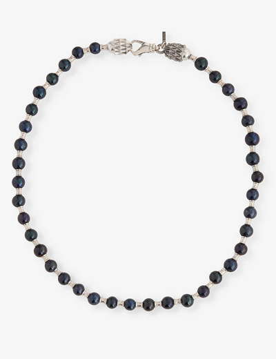Shop Emanuele Bicocchi Pearl-embellished Brand-engraved 925 Sterling-silver And Fresh-water Pearl Necklace In Black