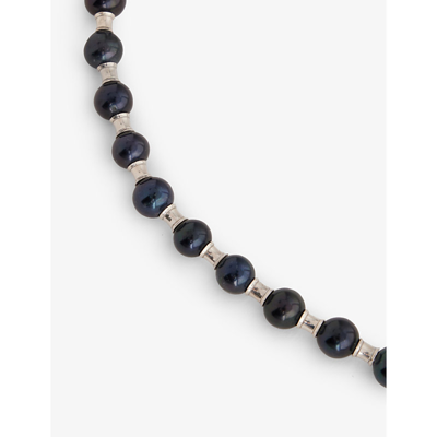 Shop Emanuele Bicocchi Pearl-embellished Brand-engraved 925 Sterling-silver And Fresh-water Pearl Necklace In Black
