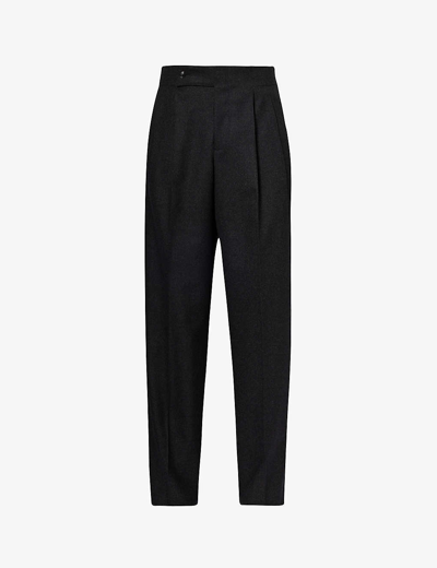Shop Giorgio Armani Mens Black Beauty Knife-pleat Flap-pocket Straight-leg Regular-fit Wool Trousers