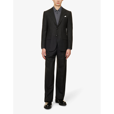 Shop Giorgio Armani Knife-pleat Flap-pocket Straight-leg Regular-fit Wool Trousers In Black