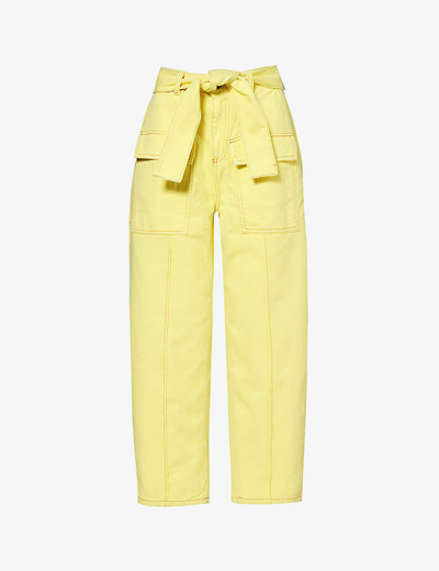 Shop Lukhanyo Mdingi Womens Elfin Yellow Canada Uniform Wide-leg Mid-rise Denim Trousers