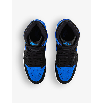 Shop Jordan Mens Black Royal Blue White R Air 1 High Brand-embroidered Leather High-top Trainers