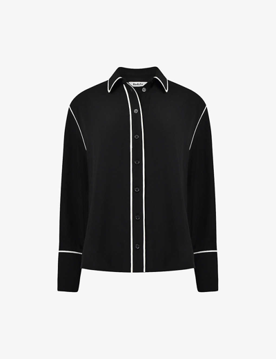 Shop Ro&zo Women's Black Long-sleeved Contrast-piping Crepe Shirt
