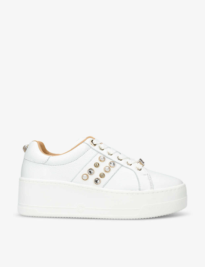 Shop Carvela Precious 2 Stud-embellished Leather Low-top Trainers In White