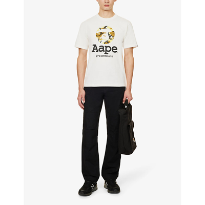 Aape Mens Ivory Moonface Camo-print Regular-fit Cotton-jersey T-shirt In White