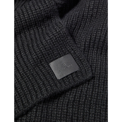 Shop Anine Bing Hannah Brand-patch Wool-blend Scarf In Black