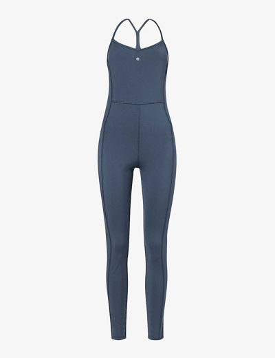Shop Anine Bing Val Slim-fit Stretch-woven Jumpsuit In Navy