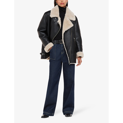 Whistles Womens Black Faux Fur-lined Relaxed-fit Faux-leather Jacket In Black
