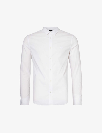 Shop Emporio Armani Regular-fit Curved-hem Stretch Cotton-blend Shirt In White