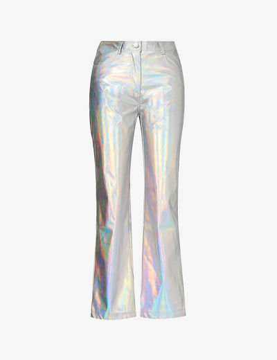 Shop Amy Lynn Women's Neon/silver Space Straight-leg Mid-rise Faux-leather Trousers
