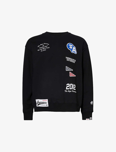 Shop Aape Men's Black Logo-appliqué Crewneck Relaxed-fit Cotton-blend Sweatshirt