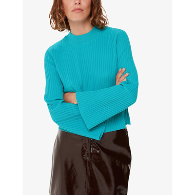 Whistles Womens Turquoise Fluted-sleeved Ribbed Knitted Jumper In Turquoise