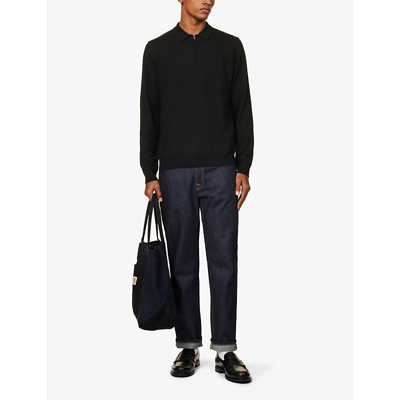 Shop Ikks Mens Noir Fine-knit Brand-plaque Regular-fit Woven-blend Polo Shirt