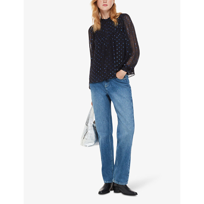 Shop Whistles Mia Metallic-spot Relaxed-fit Woven Top In Blue