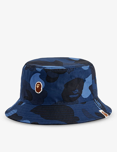 Shop A Bathing Ape Men's Navy Ape Head Camo-pattern Cotton Bucket Hat