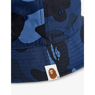 Shop A Bathing Ape Men's Navy Ape Head Camo-pattern Cotton Bucket Hat