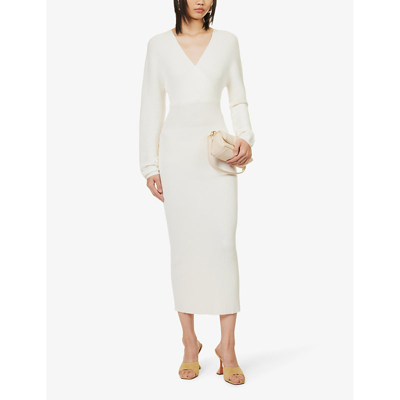 Shop Amy Lynn V-neck Rib-knitted Midi Dress In White