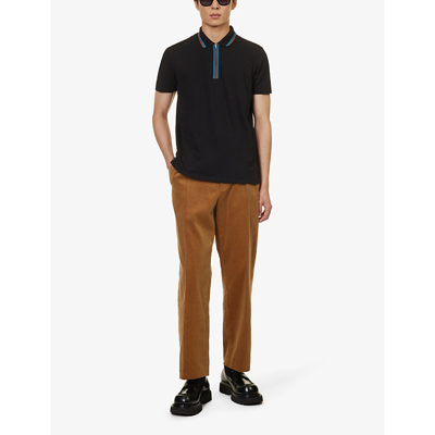 Shop Ps By Paul Smith Men's Black Striped-trim Half-zip Regular-fit Stretch-organic-cotton Piqué Polo Shi