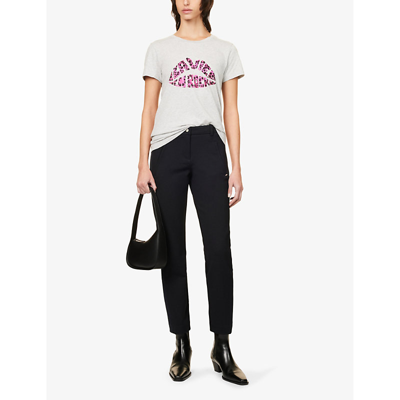 Shop Ikks Women's Grey Brand-print Round-neck Cotton-blend Jersey T-shirt
