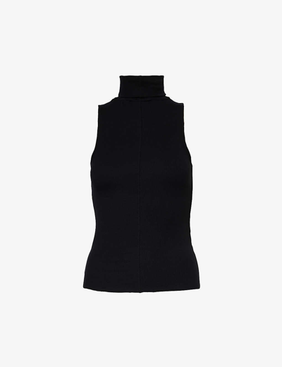Shop Frame Women's Black Mock-neck Sleeveless Stretch-modal Top
