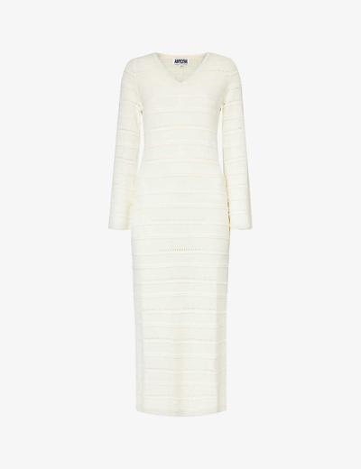 Shop Amy Lynn Womens White V-neck Semi-sheer Knitted Midi Dress