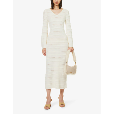 Shop Amy Lynn Women's White V-neck Semi-sheer Knitted Midi Dress