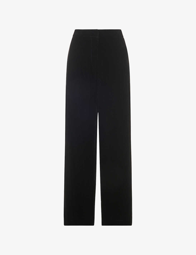 Shop Whistles Women's Black Wide-leg Mid-rise Velvet Trousers