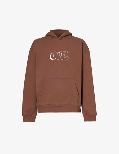Shop Obey Men's Sepia Brand-embroidered Dropped-shoulder Relaxed-fit Cotton-blend Hoody In Grey