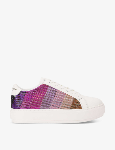 Shop Kurt Geiger Laney Stripe Crystal-embellished Leather Low-top Trainers In Pink Comb