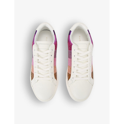 Shop Kurt Geiger London Women's Pink Comb Laney Stripe Crystal-embellished Leather Low-top Trainers