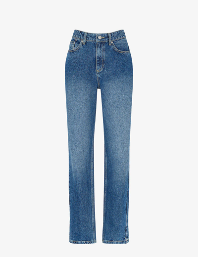 Shop Whistles Faded Straight-leg High-rise Jeans In Blue