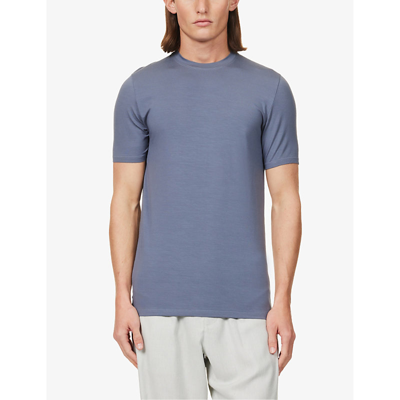 Shop Zimmerli Men's Winter Blue 558 Pureness Crew-neck Regular-fit Stretch-jersey T-shirt