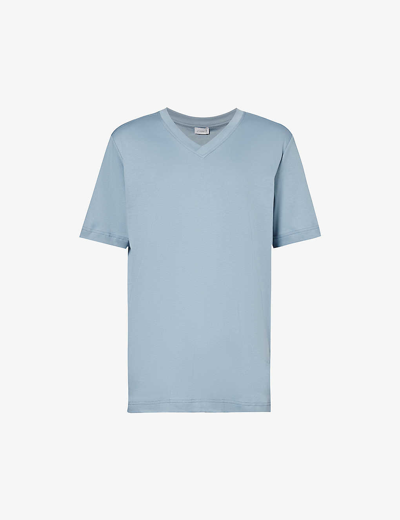 Shop Zimmerli V-neck Regular-fit Cotton T-shirt In Blue