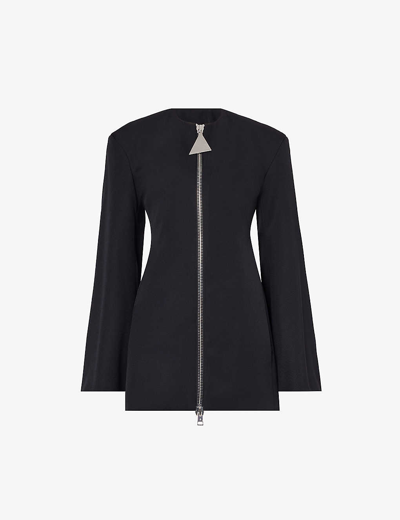 Shop Attico The  Women's Black Padded-shoulder Regular-fit Wool Mini Dress