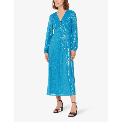 Shop Whistles Womens Blue Sequin-embellished Keyhole-detail Stretch-recycled Polyester Midi Dress