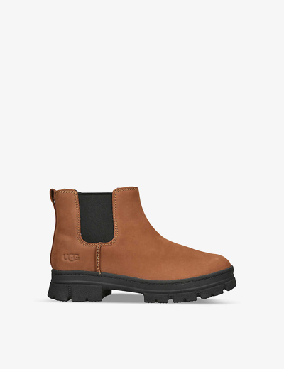 Shop Ugg Girls Brown Kids Ashton Chelsea Leather Ankle Boots 12-14 Years