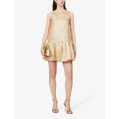 Shop Sister Jane Women's Gold Cassandra Metallic-jacquard Dropped-hem Woven Mini Dress