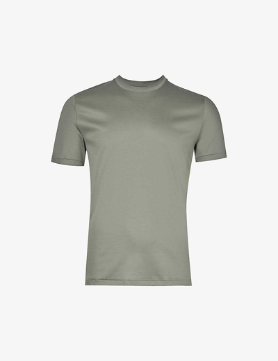 Shop Zimmerli Men's Dark Sage 073 Sea Island Crew-neck Regular-fit Stretch-jersey T-shirt