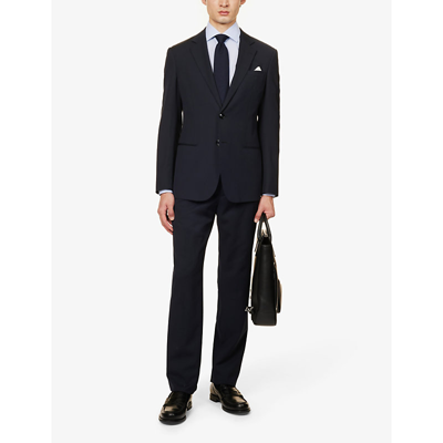 Shop Corneliani Men's Blue Stripe Spread-collar Curved-hem Regular-fit Cotton-poplin Shirt