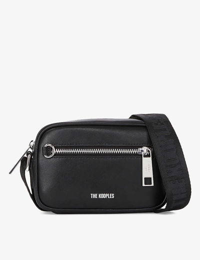 Shop The Kooples Men's Black Branded-strap Leather Cross-body Bag