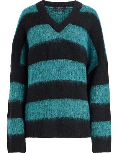 Shop Allsaints Women's Black/sycamore Lou Sparkle Striped Knitted Jumper