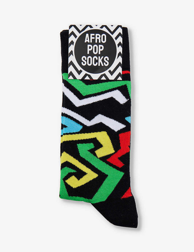 Shop Afropop Socks Mens Multi-coloured Graphic-pattern Stretch-cotton Blend Socks In High Life