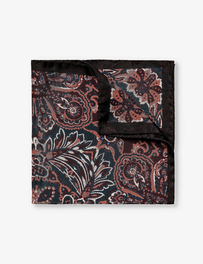 Shop Eton Paisley-print Silk Pocket Square In Orange