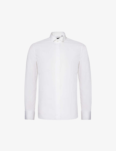 Shop Corneliani Men's White Wing-collar Regular-fit Cotton Shirt