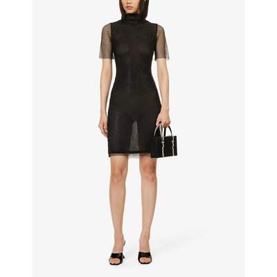 Shop Amy Lynn Womens Black Crystal-embellished Slim-fit Woven Mini Dress