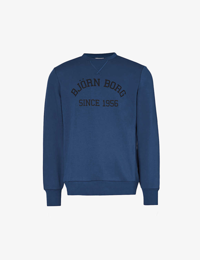 Shop Bjorn Borg Mens Estate Blue Essential Logo-print Crewneck Cotton And Recycled Polyester-blend Sweats
