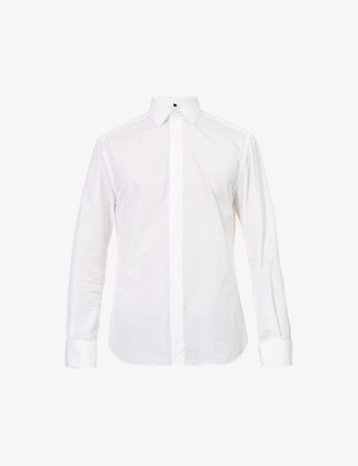 Shop Corneliani Men's White Spread-collar Regular-fit Cotton-poplin Shirt