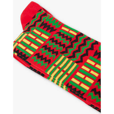 Shop Afropop Socks Graphic-pattern Cotton-blend Knitted Socks In Kuba Red