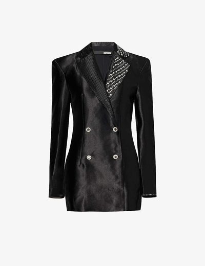Shop Rotate Birger Christensen Womens Black Embellished-lapel Woven Blazer Dress