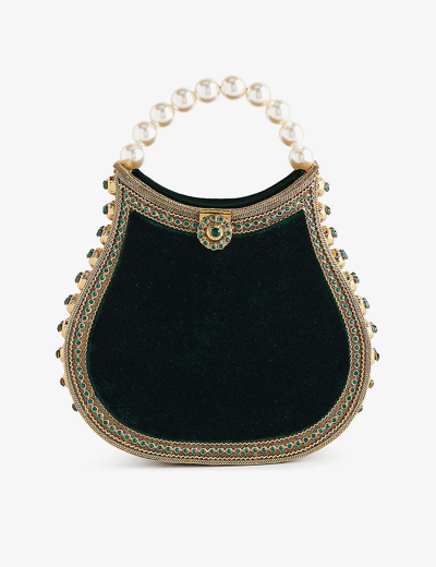 Shop Mae Cassidy Emerald Green Gold Nimmi Velvet Top-handle Bag